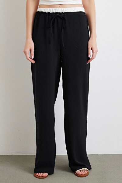 Never more Waist Banded Wide Leg Trousers Black