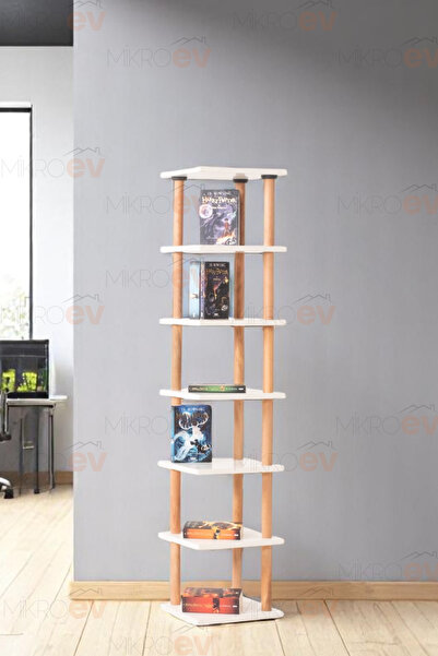 MikroEv Pia Beyaz Çok Amaçlı 7 Raflı Köşe Kitaplık 33*30