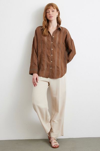 Never more Organza Striped Shirt Brown