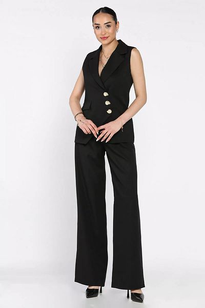 GÜLSELİ Black Double Breasted Collar Lined Vest Trousers Double Suit