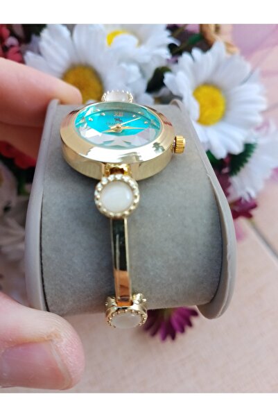 Enjoy Gold Color Women Wrist Watch with Turquoise Dial Cluppolo Shine Elegance