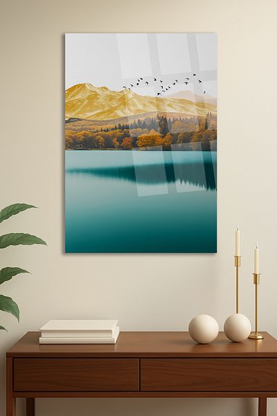 TAULART Ζωγραφική Golden Mountain Vertical Landscape Ζωγραφική από άθραυστο γυαλί Μοντέρνα ζωγραφική Ζωγραφική δώρου σπιτιού