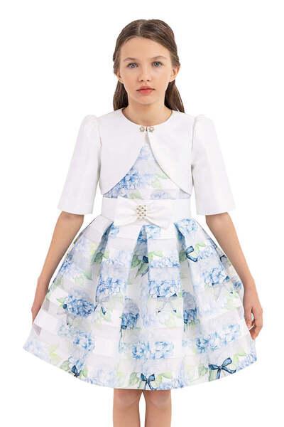 Pamina Rochie florală pentru fete, - Elegantă, cu bolero, albastră, 33248 - 140 cm, Albastră