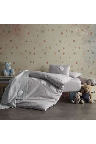Class Home Collection Set baby bedding and muslin blanket with embossed embroideries, Cloud Grey