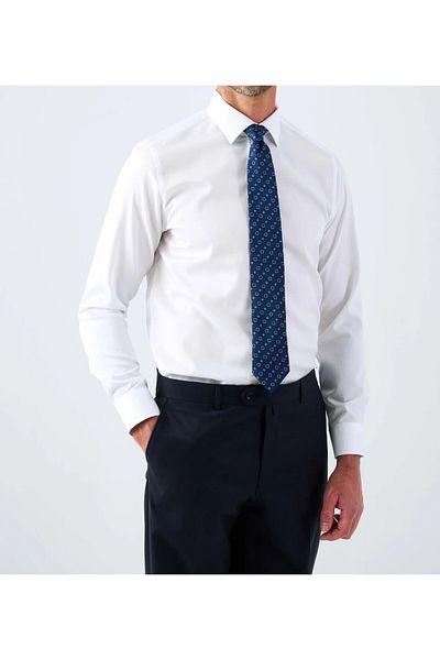 Daniel Bessi Long Sleeve Slim Fit Basic Cotton White Men's Shirt