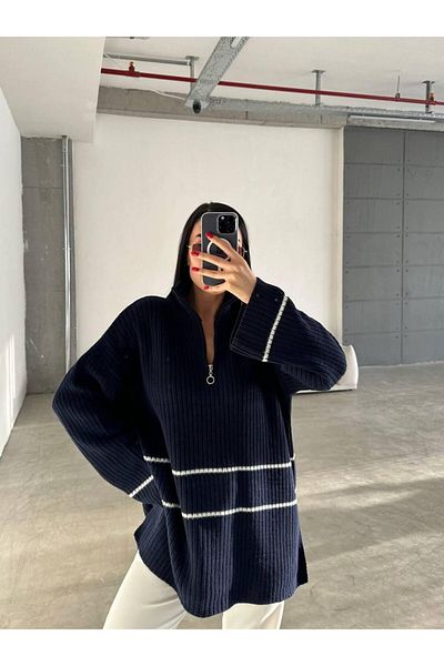 NZL TEKSTİL Dgn's Striped & Slitted Women's T-Shirt Sweatshirt