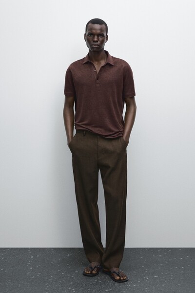 Massimo Dutti Keten kısa kollu polo yaka t-shirt