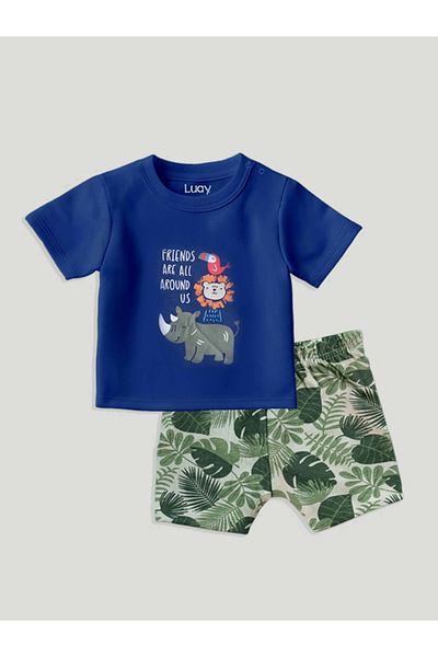 luay Unisex Cotton Blue & Yellow T-Shirt Set: Bright and Comfortable Kids Casual Wear (PO2) 0-3 M