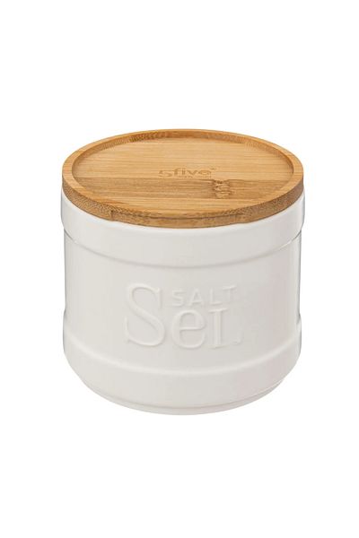 5FIVE White Nature salt container, ceramic, bamboo, 10 x 10 cm