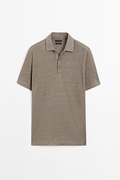 Massimo Dutti %100 keten kısa kollu polo yaka t-shirt