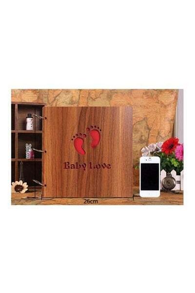 HALAMODO ألبوم صور بغلاف خشبي بني 26×26 سم