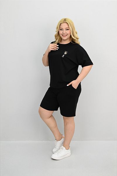 Koza Butik Set de pantaloni scurți cu mâneci scurte de mărime mare pentru femei 8186-25