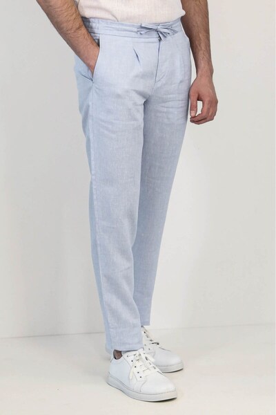 Velvarde Linen Jogger Drawstring Elastic Pants. A.Blue