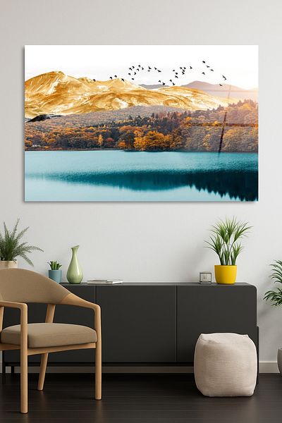 TAULART Golden Mountain Οριζόντια Πίνακας Τοπίου Άθραυστη Γυάλινη Ζωγραφική Μοντέρνα Ζωγραφική Δώρο Σπίτι