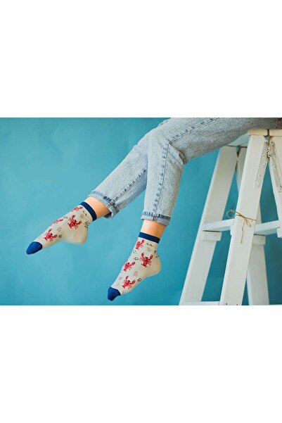 Pirin Hill Κοντές Κάλτσες πάνω από τον Αστράγαλο από Λεπτό Βαμβάκι Sealife Lobster Λευκό