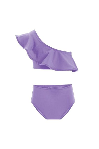 Bravie Girl's Ruffle Collar Detailed Children's Swimsuit 5414 Purple