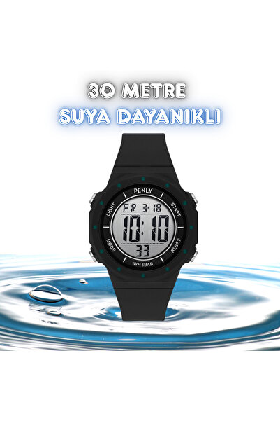 Penly Su Geçirmez Dijital Kol Saati 356 Model Siyah Yeşil 4 Renk Kronometre-a...