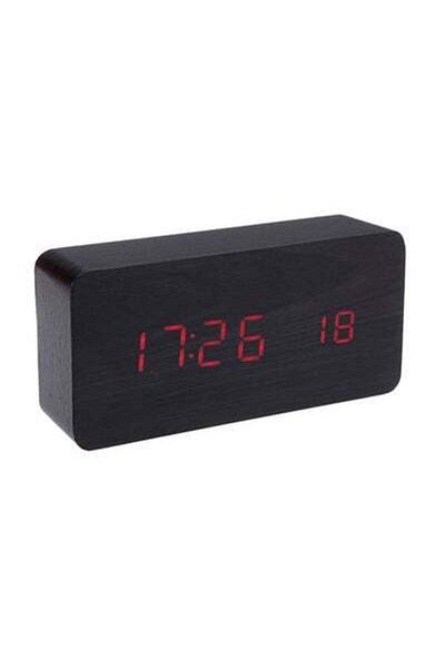 HALAMODO LED Wood Grain Alarm Clock With Temperature Display Black 15cm