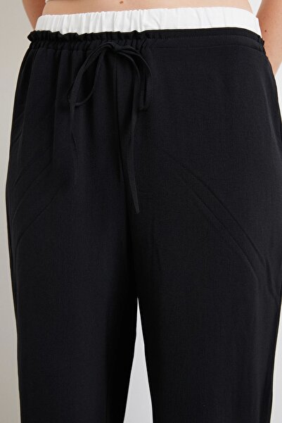 Never more Waist Banded Wide Leg Trousers Black