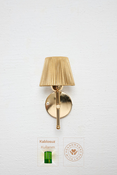 Maison Avf Parlak Gold Deri Alt Parlak Gold Metal Duvar Aydınlatması Kablosuz Pilli Ledli Aplik