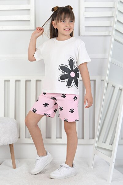 ZUZUNGA Daisy Printed Short Sleeve Pocket Girl Shorts Set