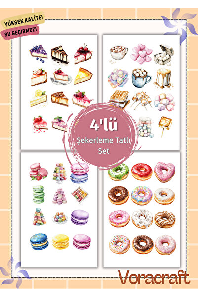VORACRAFT 4'lü Şekerleme Tatlı Sticker Set Ajanda Bullet Journal Set A033