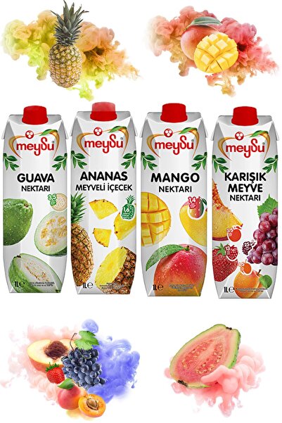 Meysu Meyve Nektarı 1 lt x 4 Adet (Guava, Ananas, Mango, Karışık Meyve)