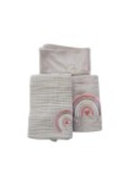 Class Home Collection Βρεφικό σετ - κουβέρτα από λινό και μουσελίνα με ανάγλυφο κέντημα, Rainbow Brown