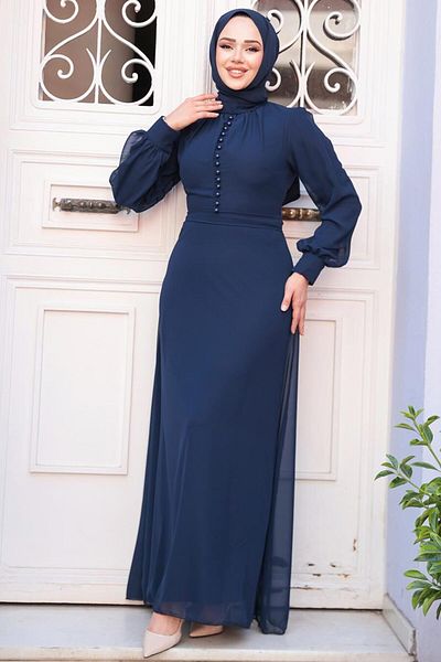 Neva Style Μπλε ναυτικό φόρεμα με λεπτομέρεια κουμπιού 2703l