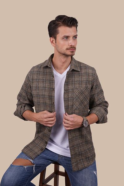 Etikmen Ανδρικό πουκάμισο Oversize σε καφέ ψάθινο σχέδιο