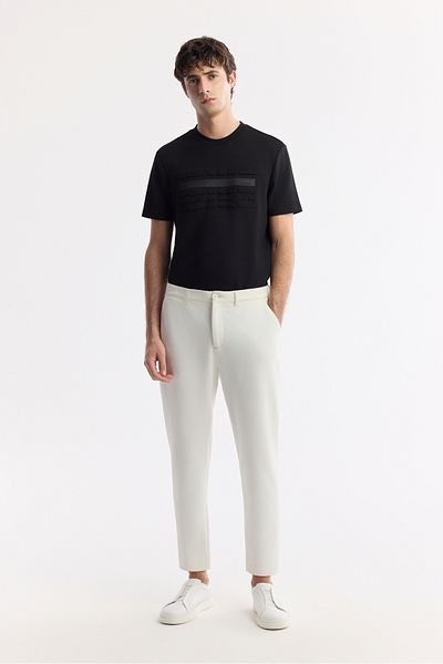 Avva Men's White Slim Fit Elastic Waist Bi Stretch Chino Trousers B003033