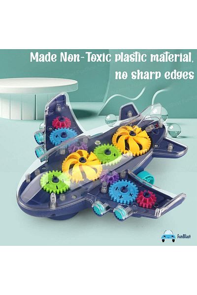 rexa Transparent Gear Airplane – Light-Up Moving Plane Toy for Kids