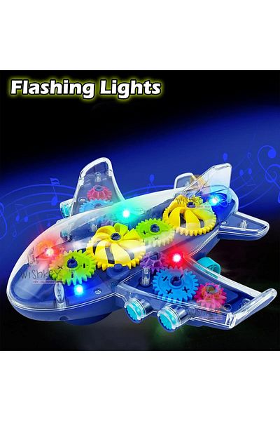 rexa Transparent Gear Airplane – Light-Up Moving Plane Toy for Kids