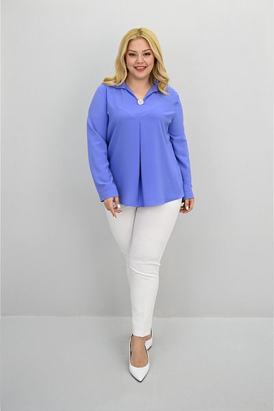 Koza Butik Women's Plus Size Shirt Collar Brooch Detailed Blouse 0032-25