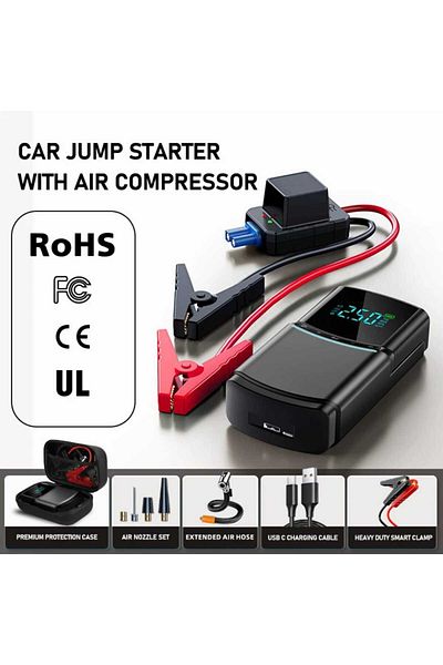 Generic 4-in-1 Car Battery Jump Starter, Power Charger, Air Compressor and Tire Pump 12000mAh