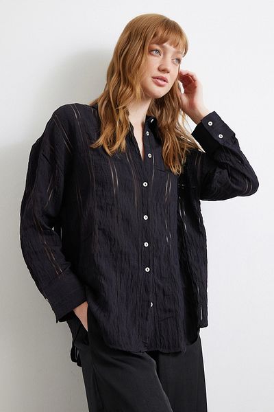 Never more Organza Striped Shirt Black
