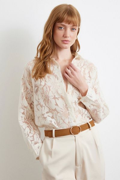 Never more Jacquard transparent shirt cream