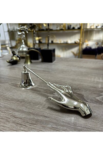 Mercan Tasarım Atölyesi PİRİNÇ KAPLAMA ANNE ELİ METAL MUM SÖNDÜRÜCÜ-GÜMÜŞ
