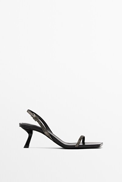 Massimo Dutti Desenli topuklu bantlı sandalet