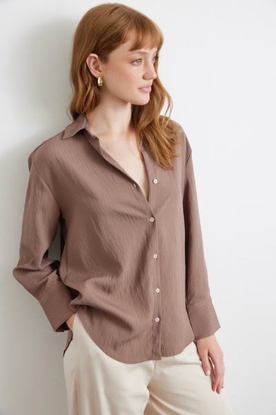 Never more Πουκάμισο με παράλληλες ρίγες καφέ