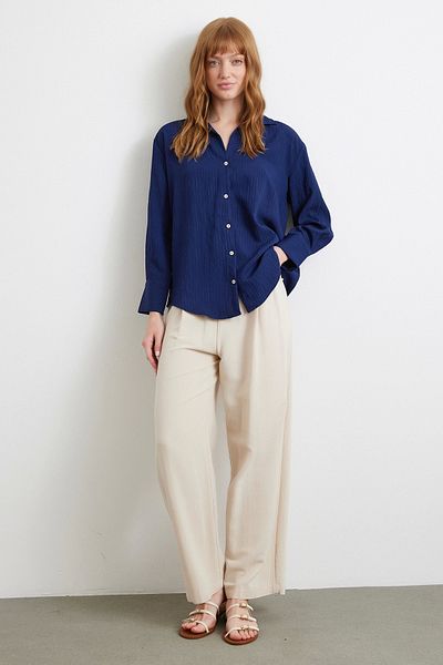 Never more Parallel striped shirt navy blue