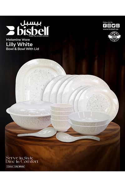 Bisbell Melamine Ware Dinner Set 14Pcs,Plates,Bowl,Spoon,Soup Plate,BB1645N