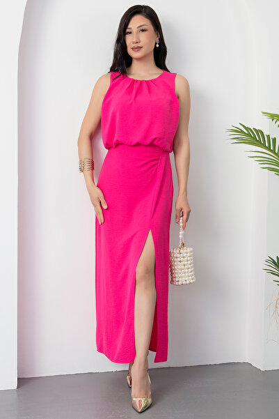 PULLIMM Crew Neck Chest Draped Dress Yzc25Y225