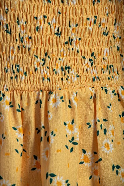 zepkids Gogsu Gıpelı Desenlı Sari Renk Kız Cocuk Elbıse