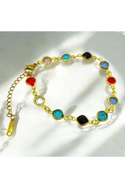 Bumu Design Zircon Colored Stone Gold Steel Bracelet