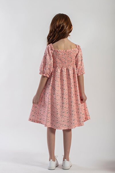 zepkids Göğsü Gipeli Çiçek Desenli Pembe Renk Kız Çocuk Elbise
