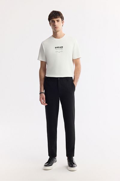Avva Men's Black Slim Fit Elastic Waist Bi Stretch Chino Trousers B003033