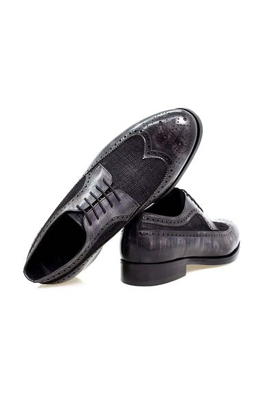 Butik Gray Color Lace-Up Genuine Leather Men's Shoes