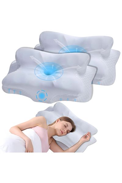 Linomag Set of 2 Linomag® orthopedic pillows, memory foam, washable cover, 62x35x13cm, white