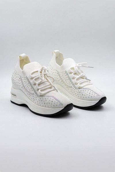 KRISTE BELL Stone Detailed Knitwear Imported Women's Sneakers Sports Shoes Kb0009 White
